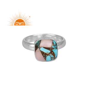 Square Cute Natural Copper Pink Opal Turquoise <b>Split</b> Band <b>Ring</b> 925 Sterling Statement <b>Ring</b> Jewelry Wholesaler - Product Image 1