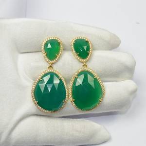 Natural Green Onyx Gemstone <b>Drop</b> <b>Earrings</b> 925 Sterling Silver <b>Gold</b> Plated Green Gemstone Dangle Gift Dangle <b>Earrings</b> Wholesale - Product Image 1