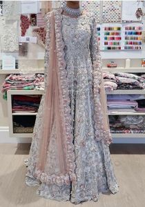 DESIGNER INDIAN/PAKISTANI LONG <b>TOP</b> LEHENGA DRESS Embellished DABKA, STONE GLASS BEADS Work for Wedding 2022 - Product Image 2
