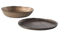 Plat de service décoratif en métal texturé bronze métallisé pour la maison, la cuisine, la table