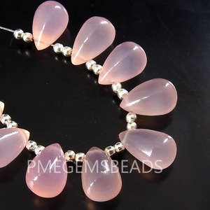 Par de pendientes Briolette de gota suave de Calcedonia rosa para hacer suministros de mayorista de joyería 12X8MM - Product Image 2