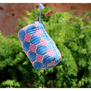 New Cotton Fabric Quilted Block Printed Large Toiletry Bag Waterproof Washable Bags Makeup Bags Travel and Storage Zipper <b>Pouch</b> - Product Image 2