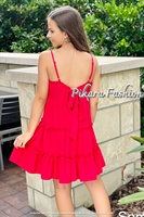 Robes mini tissées rouges sexy pour filles, tenue de soirée, à volants, sans manches, élégante, pour la fête du Nouvel An, tunique décontractée