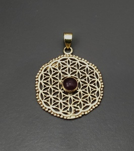 Venta al por mayor de latón semilla vida colgante lapislázuli piedra preciosa diamante religioso perla encantos bisel ajuste incrustaciones regalos religiosos - Product Image 2