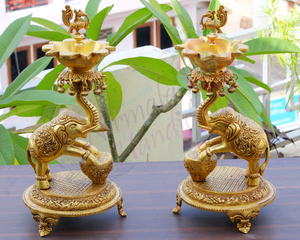 Nirmala Handicrafts Handmade Brass Oval <b>Elephant</b> Diya Set Diya Lamp Stand Animal Diya Pooja Accessories Hindu Religious Fengshui - Product Image 5