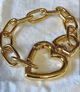 Amazing Looking Brass Gold Plated Heart Shaped Bracelet Anniversary Gift Jewelry For Men