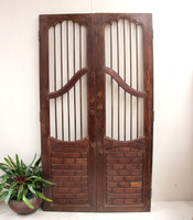 Madera de teca de fabricación de puertas dobles, madera de teca antigua rústica de alta calidad, hierro forjado, retro, retro, para interior