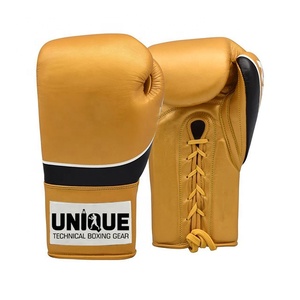 Vente en gros Gants de boxe en cuir de vachette véritable OEM Logo imprimé personnalisé Équipement de gymnastique lacé confortable pour adultes 16oz Arts martiaux - Product Image 5