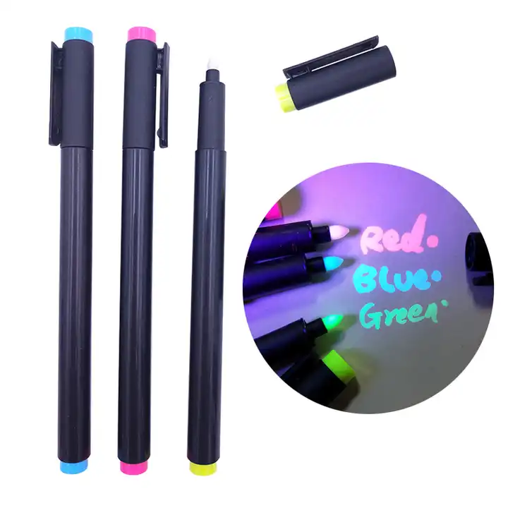 Wholesale RAINBOW CH6020 BLACK BARREL UV permanent marker pen invisible ink  marker three UV colored spy pen From m.