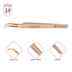 Pinzas de Punta curvada para extensión de pestañas, Color dorado con punta dorada, Etiqueta Privada, pinzas de volumen de Punta curvada dorada - Product Image 2