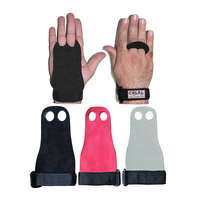 Empuñadura de cuero con 3 agujeros para los dedos, almohadilla de agarre de mano para levantamiento de pesas, Fitness, gimnasio, de cuero