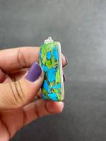 Solide 92.5 Sterling Silver Rectangle Turquoise Pendentif Personnalisé Grande Pierre Gemme Croix Motif Naturel Cuivre Turquoise Bijoux Hommes