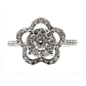 Chine Personnalisé Haute Qualité Conception À La Mode Fleur Anneaux 18k Solide Or Blanc Réel Diamant Éternité Cluster Anneau Pour Les Femmes - Product Image 1