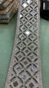 Dentelle en organza brodée sur mesure avec travail de miroir et fil d'or, largeur 1 pouce, pour robes de mariée - Product Image 6