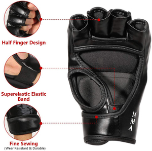 Oferta Súper Septiembre: Guantes de Boxeo MMA con Protección para Muñecas y Nudillos, Material de Cuero, para Exteriores, Medios Dedos/Sin Dedos - Product Image 3
