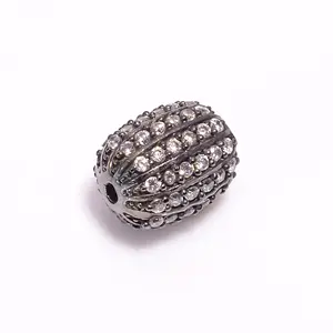 New Arrival Cubic Zircon Gemstone Designer Micro Pave Fine Jewelry Making Accessories 925 Sterling Silver Black Plated Beads
