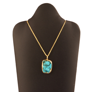 Collar con colgante de piedra Natural, cadena de eslabones con textura chapada en oro, de color turquesa, para regalo, venta al por mayor de fábrica - Product Image 1
