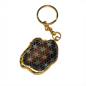Porte-clés symbole pierre de guérison en agate noire avec impression UV taille M - Product Image 1