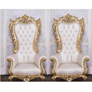 Sillas de tronos de madera maciza para el hogar, sillas de salón con acabado dorado, con espalda alta, para sala de estar - Product Image 1