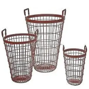 Storage Metal Basket Top Quality Household Storage Matt Red Round Metal Wire Organizer Basket decorative storage baskets