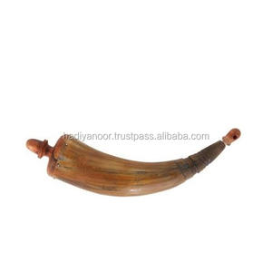 Corne de poudre de buffle avec longue ceinture en cuir pour bière vin eau boeuf/buffle corne polie corne de poudre - Product Image 4