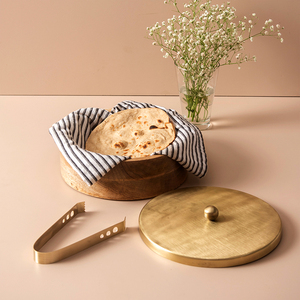 Caja Roti de madera de diseño clásico con tapa de metal y caja Roti Tong forma redonda tamaño personalizado Chapati Box de Home Arts - Product Image 5