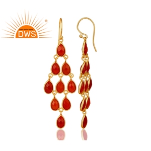 Pendientes de araña de ónix rojo 14K chapado en oro amarillo Plata de Ley 925 joyería de regalo de fiesta de boda de moda - Product Image 2