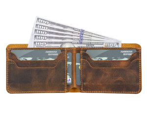 Tarjetero abierto de punto de cuero genuino, billetera delgada con bloqueo RFID, diseño minimalista, tamaño de bolsillo, regalo para hombres y mujeres, hecho a mano, OEM plegable - Product Image 1