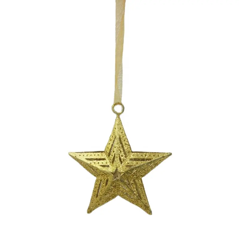 Adorno de diseño clásico dorado estrella colgante árbol de Navidad de Metal al por mayor para decoración del hogar y Navidad