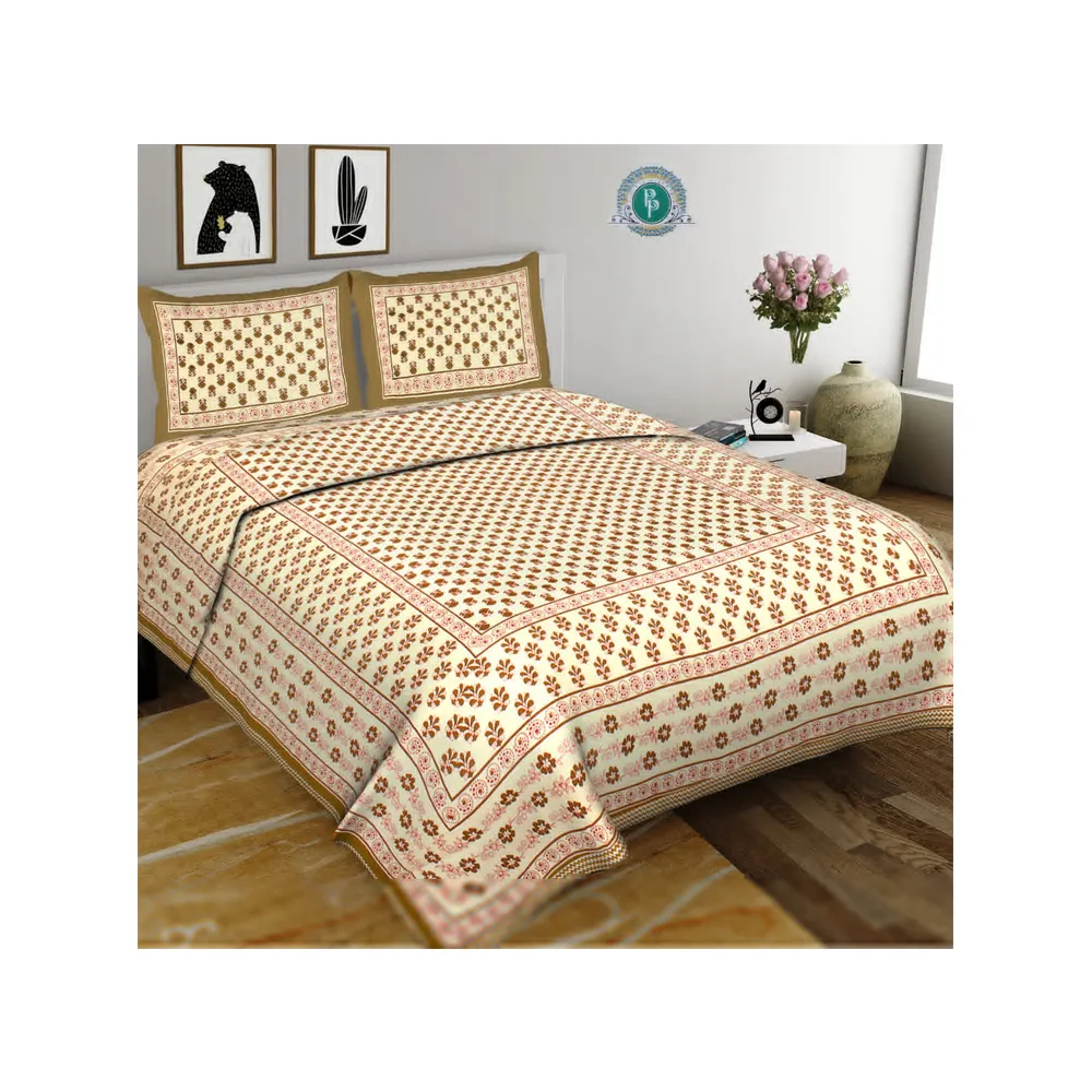 भारतीय Sanganeri पुष्प प्रिंट 100% कपास बिस्तर शीट राजा आकार 2 के साथ तकिया कवर Bedsheet कपास लक्जरी बिस्तर सेट