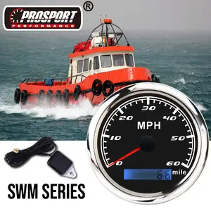 Odometer Speedometer 3-1/3" 85 Mm 0~60 MPH Black Face Waterproof Marine Yacht MPH ODOMETER GPS SPEEDOMETER BOAT