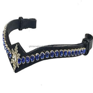 Correa de cuero para cejas de caballo, ajustable, de diseño, con piedras azules grandes y Estrella de Plata en el medio - Product Image 2