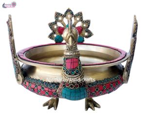 Support de vase à fleurs en laiton Nirmala Handicrafts, design paon URLI, objet décoratif, cadeau artisanal du Rajasthan - Product Image 1