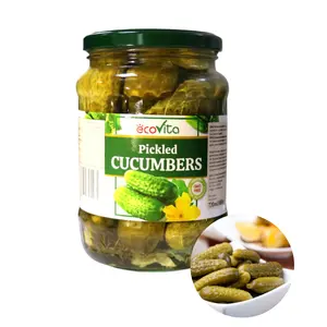 Büyük satış yüksek kalite fabrika fiyat küresel standart ECOVITA Gherkins/Cornichons/bebek salatalık turşusu 720ml cam turşu kavanozu