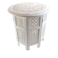 Table d'appoint en bois de manguier sculpté, table ronde en bois, support octogonal, table basse en bois la plus vendue pour la décoration intérieure