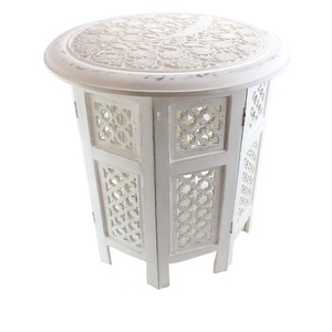 Table d'appoint en bois de manguier sculpté, table ronde en bois, support octogonal, table basse en bois la plus vendue pour la décoration intérieure - Product Image 3