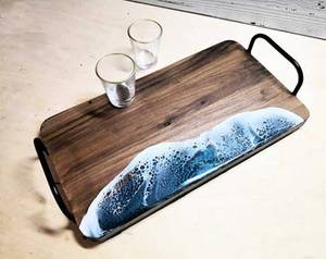 Plateau en bois et résine de haute qualité Plateau de service fait à la main Fabrication de fournitures pour restaurants et hôtels en Inde - Product Image 6