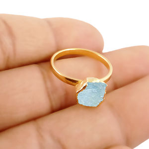 Aigue-marine brute plaquée or 18 carats, pierre précieuse brute, bague de naissance GR-25 - Product Image 3