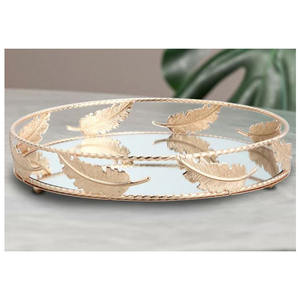 Plateau de service en verre style unique, de service de qualité supérieure avec design en métal doré, plateau de service de fruits - Product Image 3