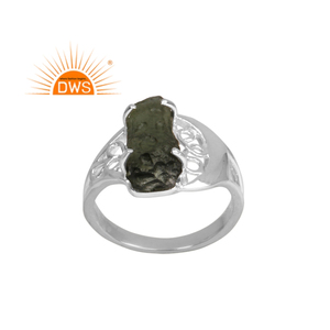 925 Fine Sterling Silver Natural Rough <b>Moldavite</b> Gemstone Stackable <b>Ring</b> Jewelry For Women Gift For Her - Product Image 1