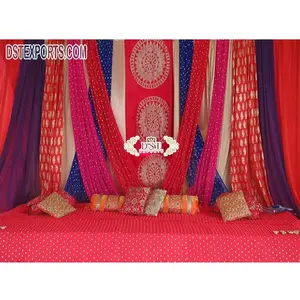 Wedding Stage Round Embroidery Backdrop Curtain Mehndi Stage Backdrop Curtains & Drape Royal Wedding Stage Embroidered Backdrop