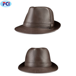 <b>Man</b> High Quality Genuine Leather Jazz <b>Fedora</b> Gentleman Cow Skin Short Brim Black Brown Hip Pop Fitted Top Hat - Product Image 6