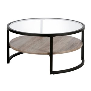 Luxury 2-Tier Glass and Wood Frame <b>Coffee</b> <b>Table</b> <b>Modern</b> Design With <b>Black</b> Powder Coat for Living Room Furniture Set - Product Image 1