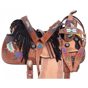 Juego de sillines ingleses duraderos de primera calidad, varios tamaños, tachuelas de caballo occidentales de cuero genuino de 14 '-18' para montar y carreras de barriles - Product Image 1