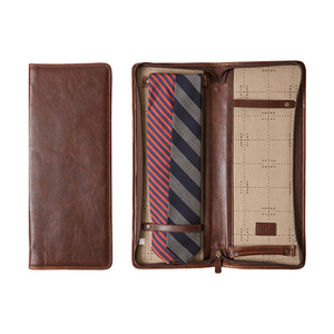 Meilleure qualité marron en cuir véritable étui à cravate fermeture à bouton-pression avec poches à épingles peut contenir 4 cravates sacs et étuis à usage spécial - Product Image 1