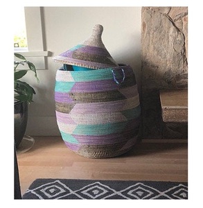 Cesta de almacenamiento hecha a mano con tapa de algas marinas y Cuerda de PP 99GD - Product Image 4