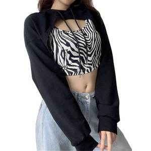 Sweat à capuche décontracté à manches longues, costume court Sexy à col rond, coupe ajustée sur le devant, pour femmes - Product Image 5