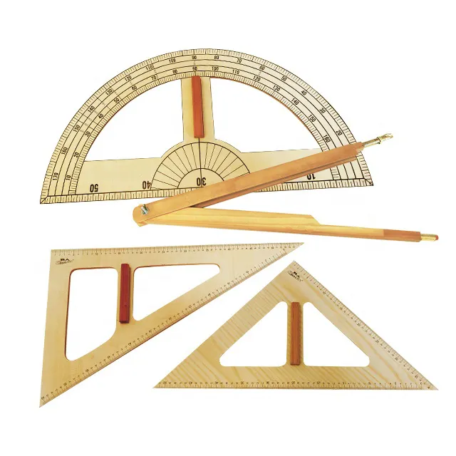 Wooden protractor compass set for teacher math equipment