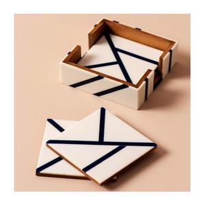 Set of 6 Marble And MOP <b>Work</b> <b>Cup</b> Coasters Classic Design Round Shape <b>Cup</b> Glass Coasters <b>For</b> Home Office Use - Product Image 2