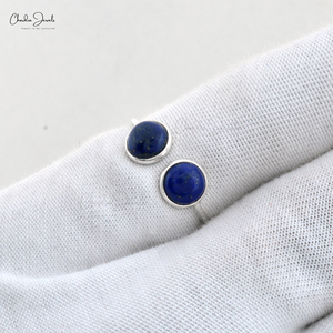 High Quality 925 <b>Sterling</b> <b>Silver</b> Blue Lapis Lazuli Ring 5.5MM Cabochon Romantic Open Adjustable for Weddings Parties Wholesale - Product Image 2